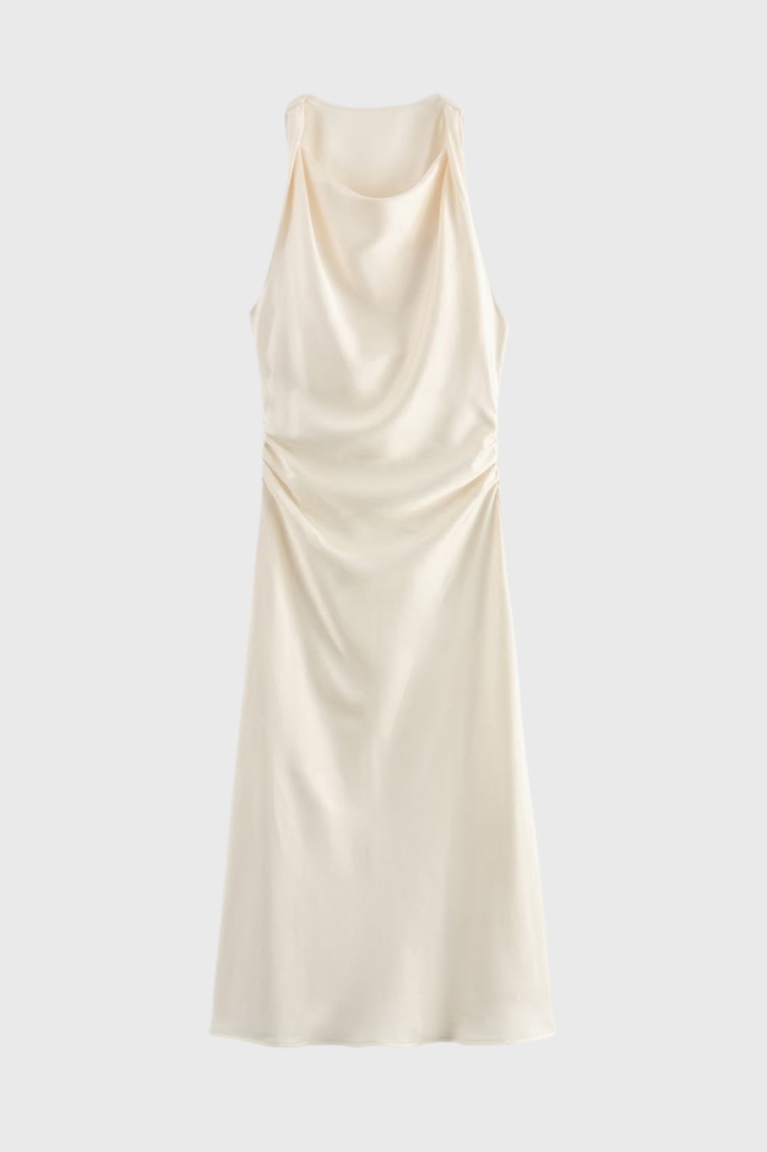 Robe Femme Midi - Brillante Halter Drapé Froncée Sans Manches