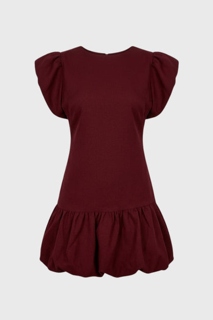 Robe Femme Mini - Manches Bouffantes Ourlet Ballon Col Rond