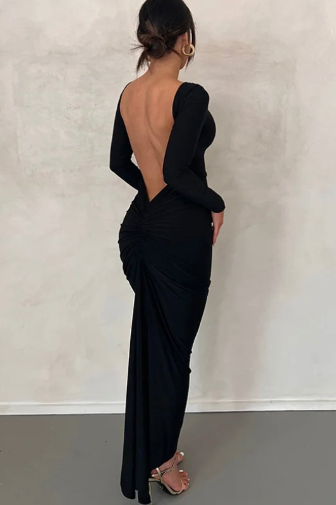 Robe Longue Ajustée à Manches Longues | Tissu Extensible | Élégance Moderne