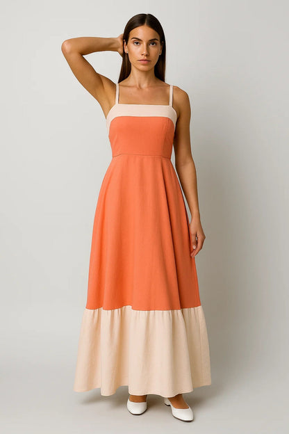 Robe Longue Bicolore | Robe à Bretelles Femme | Légère et Respirante