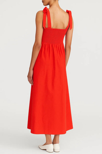 Robe Longue à Bretelles Nouées | Évasée | Style Romantique