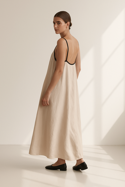 Robe Longue Femme | Bretelles Fines | Tissu Crêpe Glacé Fluide