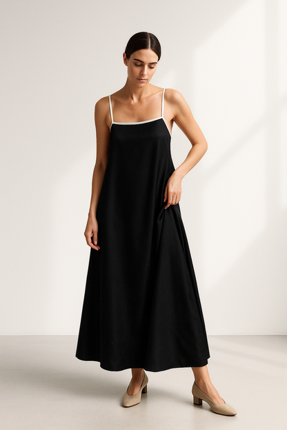 Robe Longue Femme | Bretelles Fines | Tissu Crêpe Glacé Fluide