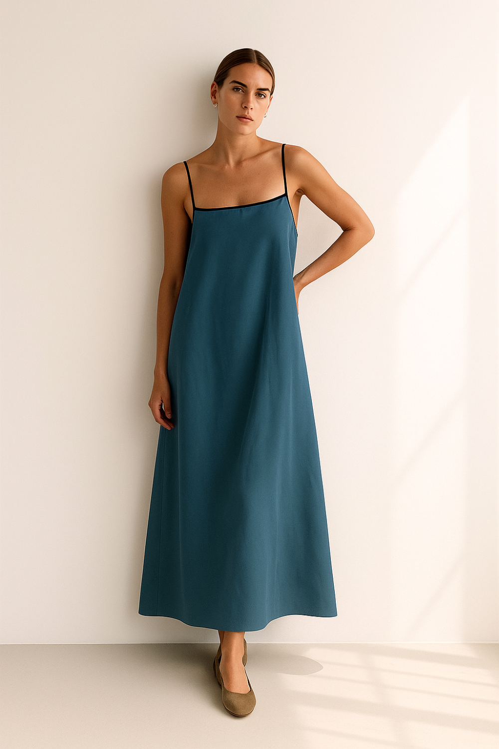 Robe Longue Femme | Bretelles Fines | Tissu Crêpe Glacé Fluide