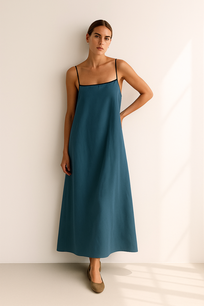 Robe Longue Femme | Bretelles Fines | Tissu Crêpe Glacé Fluide