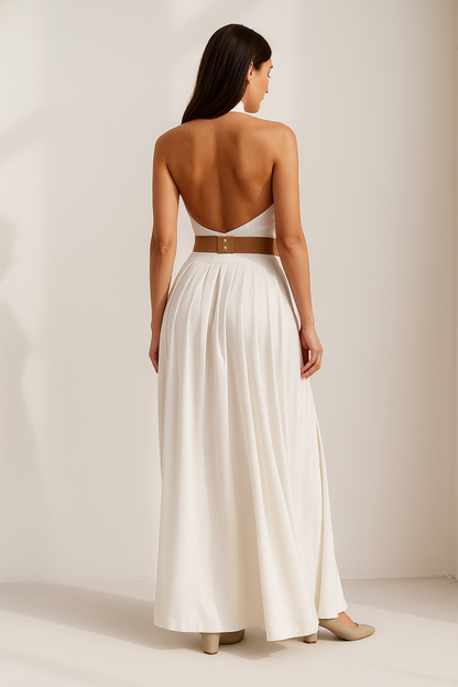 Robe Longue Femme | Boutonnée Élégante | Coupe Fluide Sans Manches