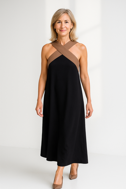 Robe Longue Femme | Bretelles Croisées | Coupe Fluide Élégante