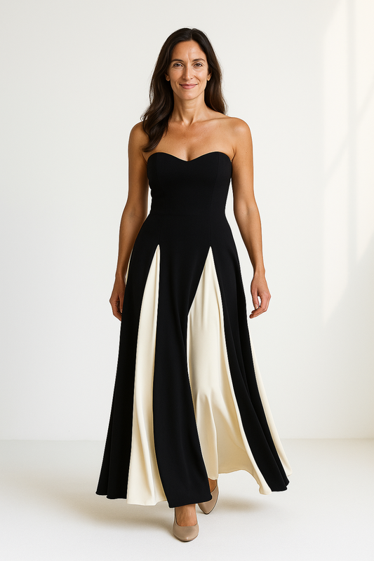 Robe Longue Femme | Bustier Élégant | Tissu Satiné Bicolore