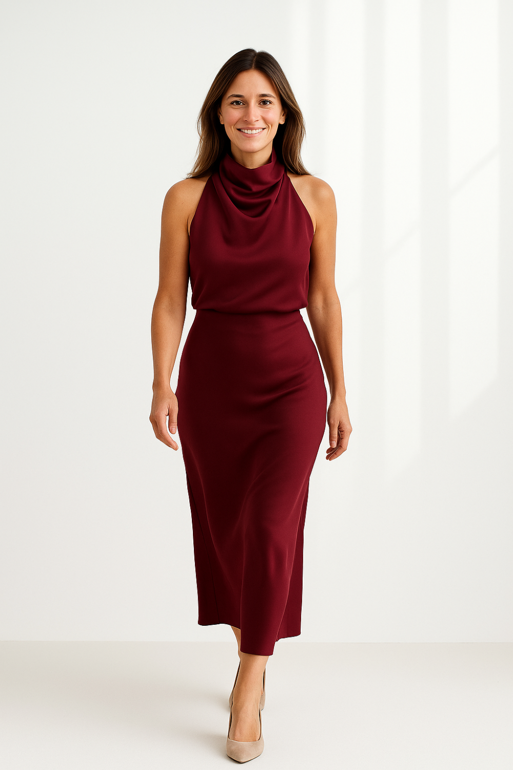 Robe Longue Femme | Encolure Drapée | Élégante et Fluide