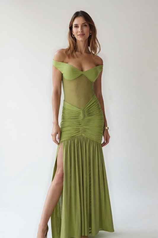 Robe Longue Femme | Épaules Dénudées | Fente Élégante Fluide