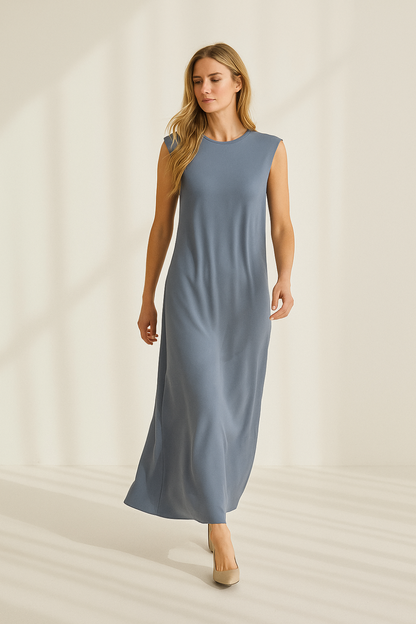 Robe Longue Femme | Coupe Droite Minimaliste | Épaules Structurées