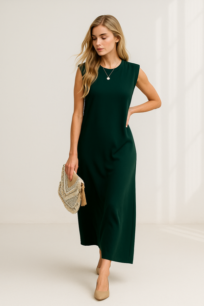 Robe Longue Femme | Coupe Droite Minimaliste | Épaules Structurées