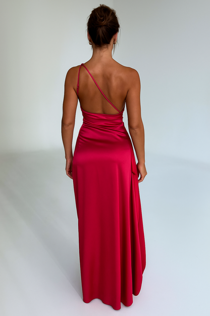Robe Longue Femme | Épaule Asymétrique | Drapée avec Fente Élégante