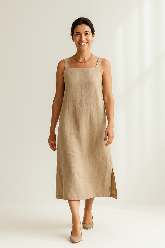 Robe Longue Femme | Lin Naturel Respirant | Bretelle Asymétrique