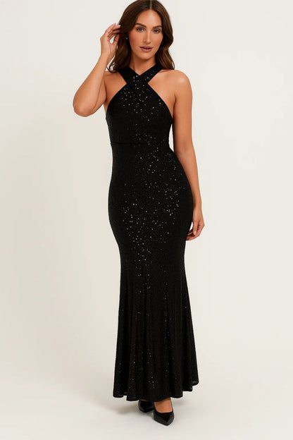 Robe Longue Pailletée | Robe de Soirée Croisée | Élégante et Brillante