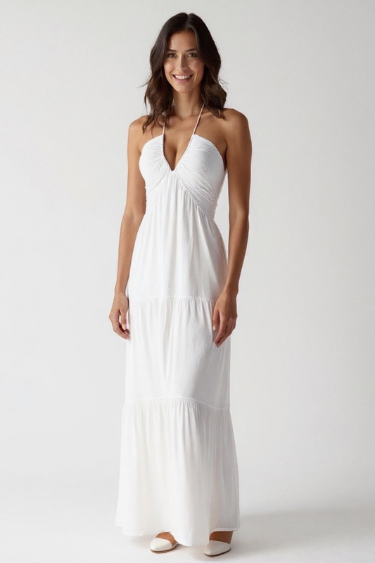 Robe Longue d’Été Femme | Bretelles Nouées | Tissu Léger Fluide