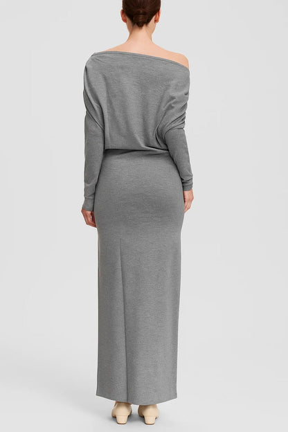 Robe Longue en Maille | Épaule Dénudée | Confort Moderne