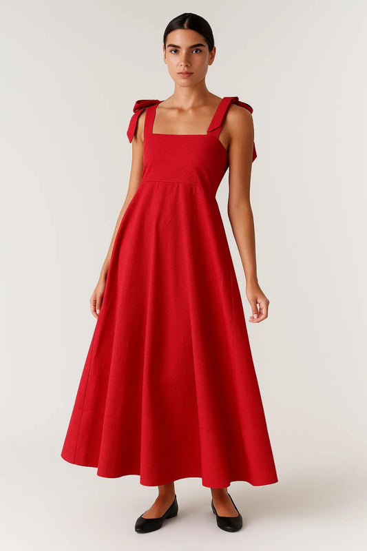 Robe Longue Évasée | Robe à Bretelles Nœuds Femme | Légère et Respirante