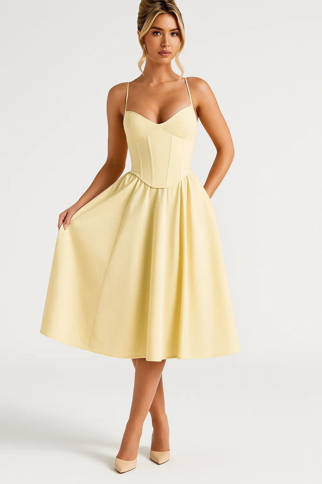 Robe Mi-Longue à Bretelles | Robe Corset Évasée | Légère et Respirante