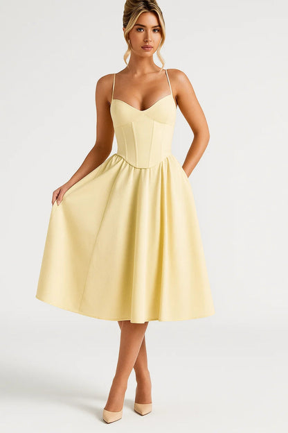 Robe Mi-Longue à Bretelles | Robe Corset Évasée | Légère et Respirante