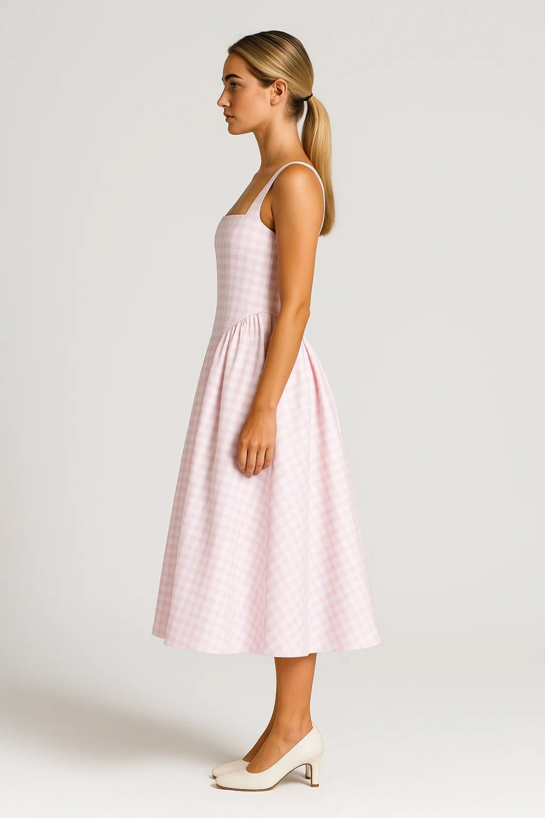 Robe Mi-Longue à Carreaux | Robe d’Été Rétro | Légère et Respirante