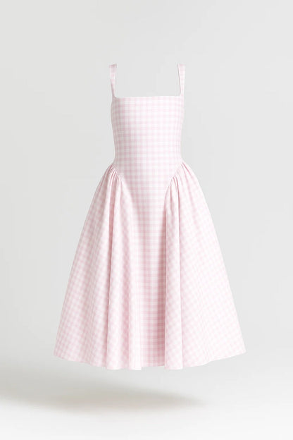 Robe Mi-Longue à Carreaux | Robe d’Été Rétro | Légère et Respirante