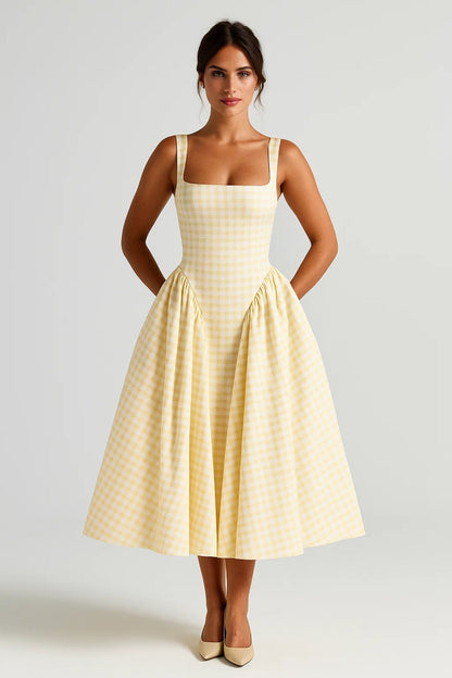 Robe Mi-Longue à Carreaux | Robe d’Été Rétro | Légère et Respirante