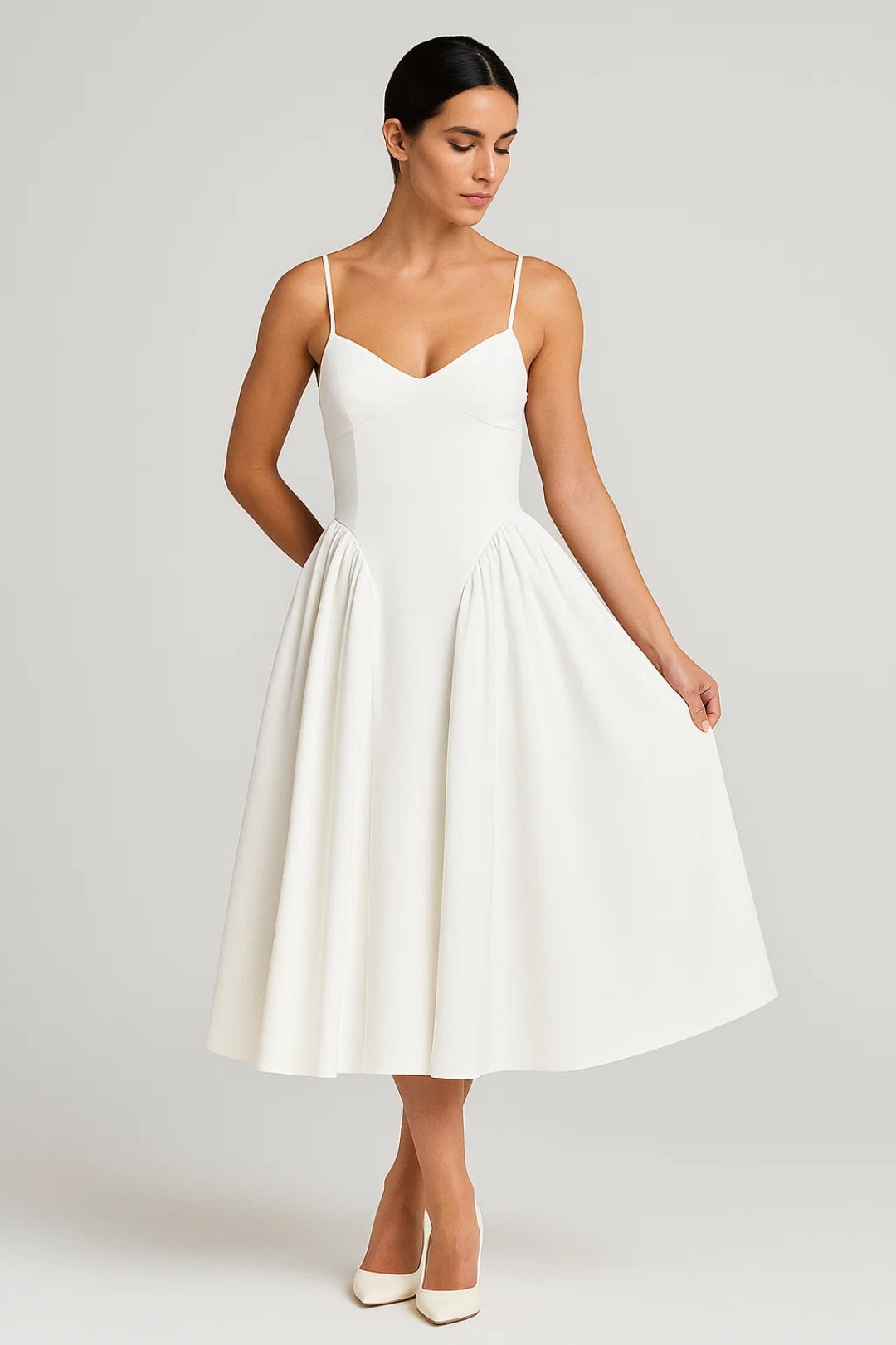 Robe Mi-Longue Cintrée | Robe Évasée à Bretelles | Légère et Respirante