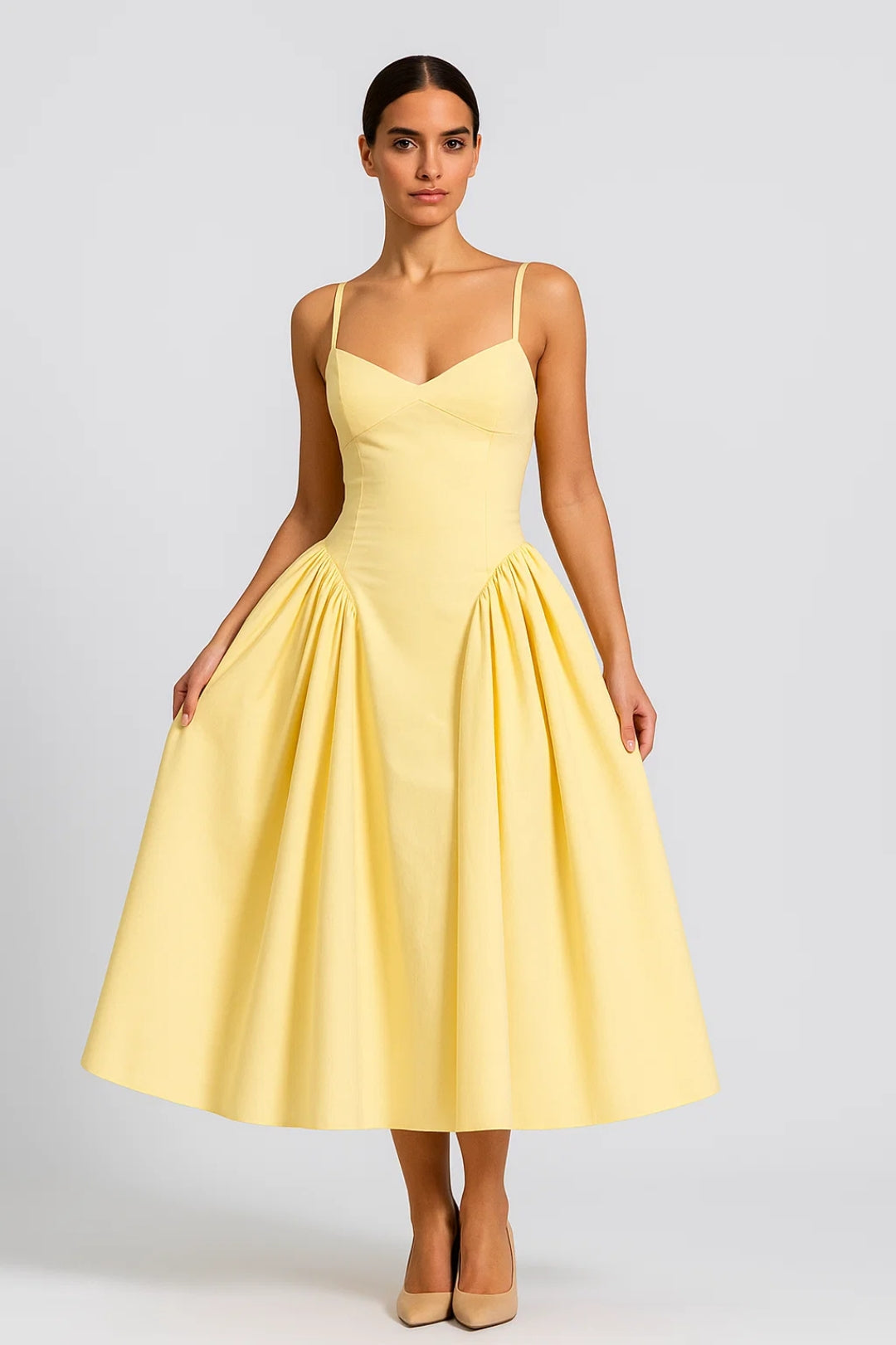 Robe Mi-Longue Cintrée | Robe Évasée à Bretelles | Légère et Respirante