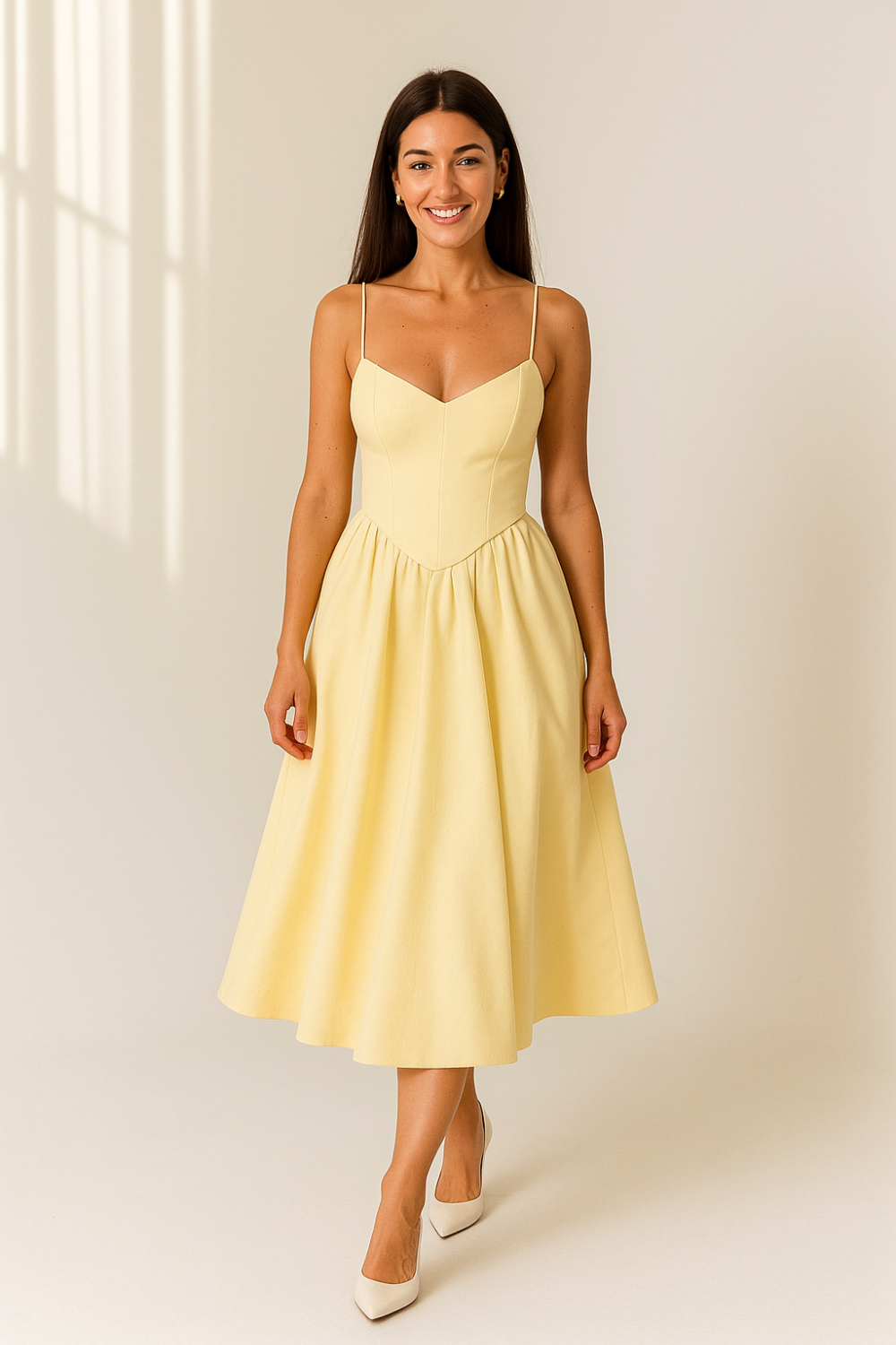 Robe Mi-Longue Femme | Corset Élégant | Bretelles Fines et Fluide