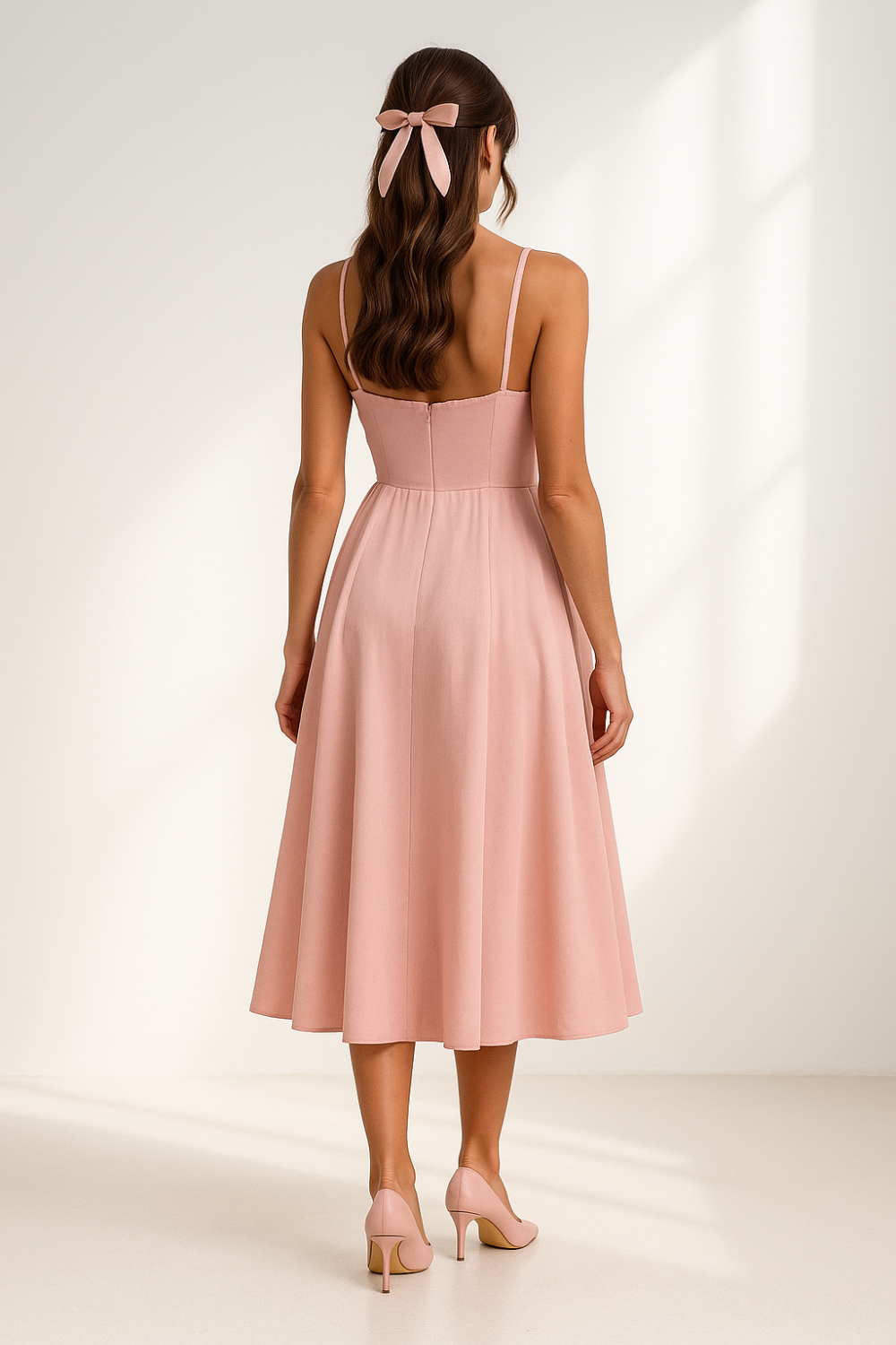 Robe Mi-Longue Femme | Corset Élégant | Bretelles Fines et Fluide