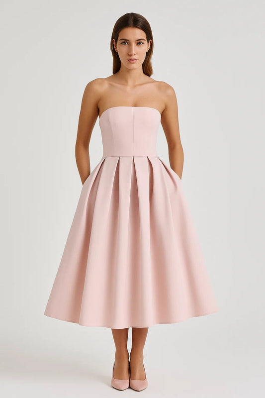 Robe Mi-Longue Plissée | Robe Bustier Élégante | Légère et Respirante