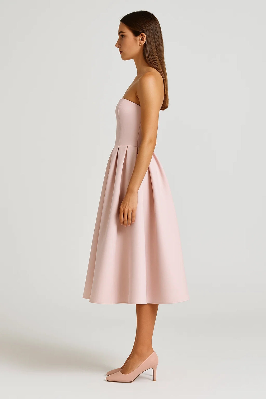 Robe Mi-Longue Plissée | Robe Bustier Élégante | Légère et Respirante