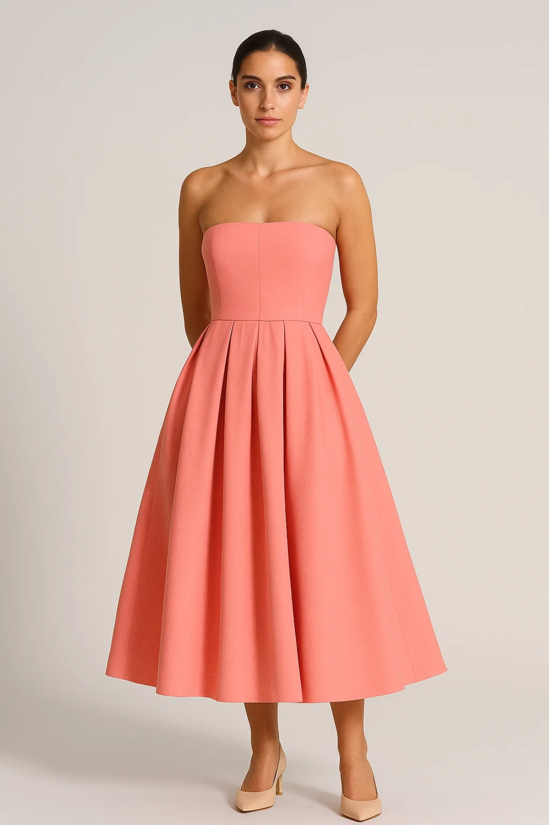 Robe Mi-Longue Plissée | Robe Bustier Élégante | Légère et Respirante