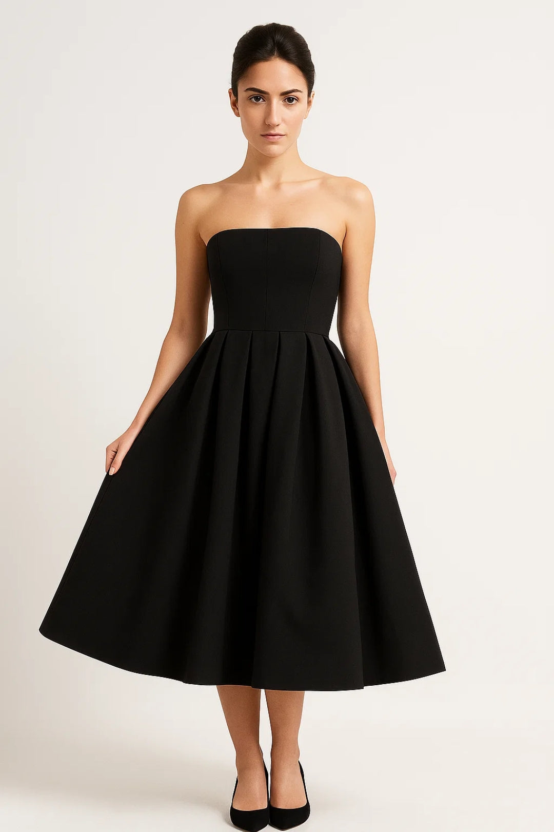 Robe Mi-Longue Plissée | Robe Bustier Élégante | Légère et Respirante