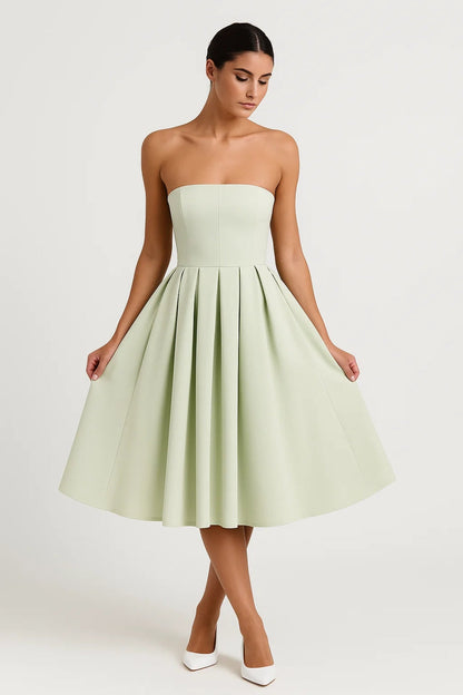 Robe Mi-Longue Plissée | Robe Bustier Élégante | Légère et Respirante