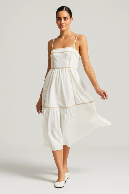 Robe Midi à Bretelles Fines | Robe d'Été Structurée | Légère et Respirante