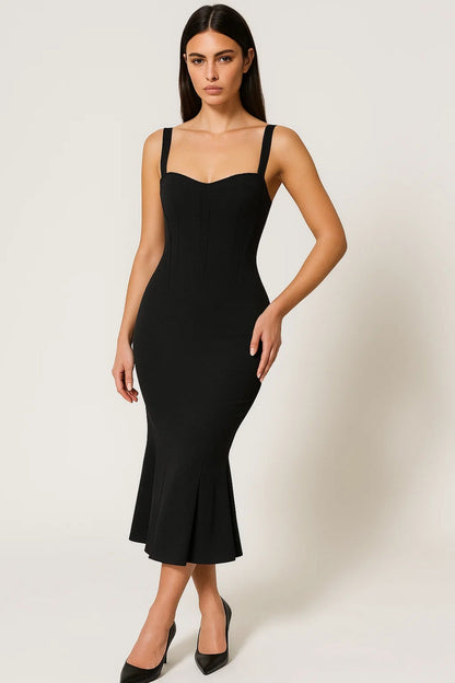 Robe Midi à Bretelles | Robe Ajustée Évasée | Légère et Respirante