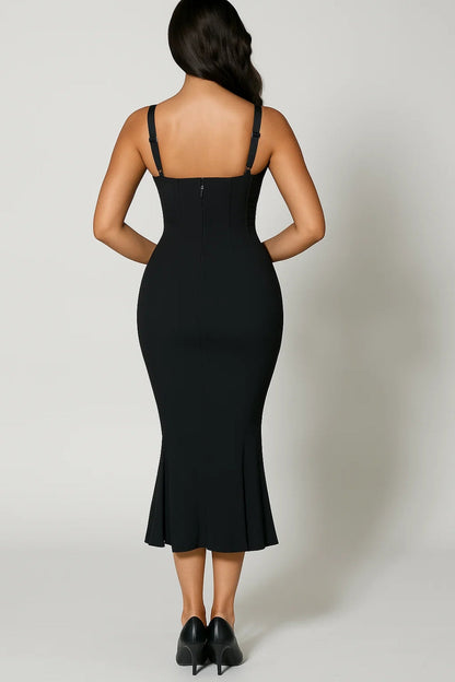 Robe Midi à Bretelles | Robe Ajustée Évasée | Légère et Respirante