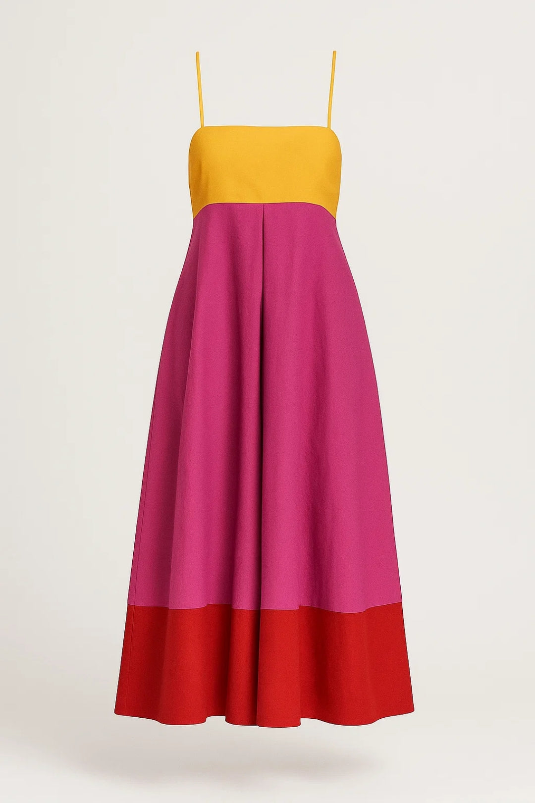 Robe Midi Colorblock | Robe Évasée à Bretelles | Légère et Moderne