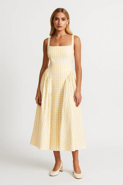 Robe midi Femme - À Carreaux Vichy Bretelles Ajustables | Estivale