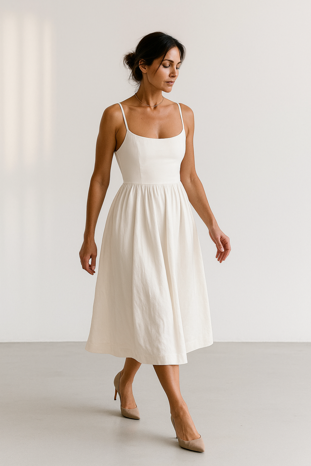 Robe Midi Femme | Bretelles Fines Élégantes | Jupe Évasée Volumineuse
