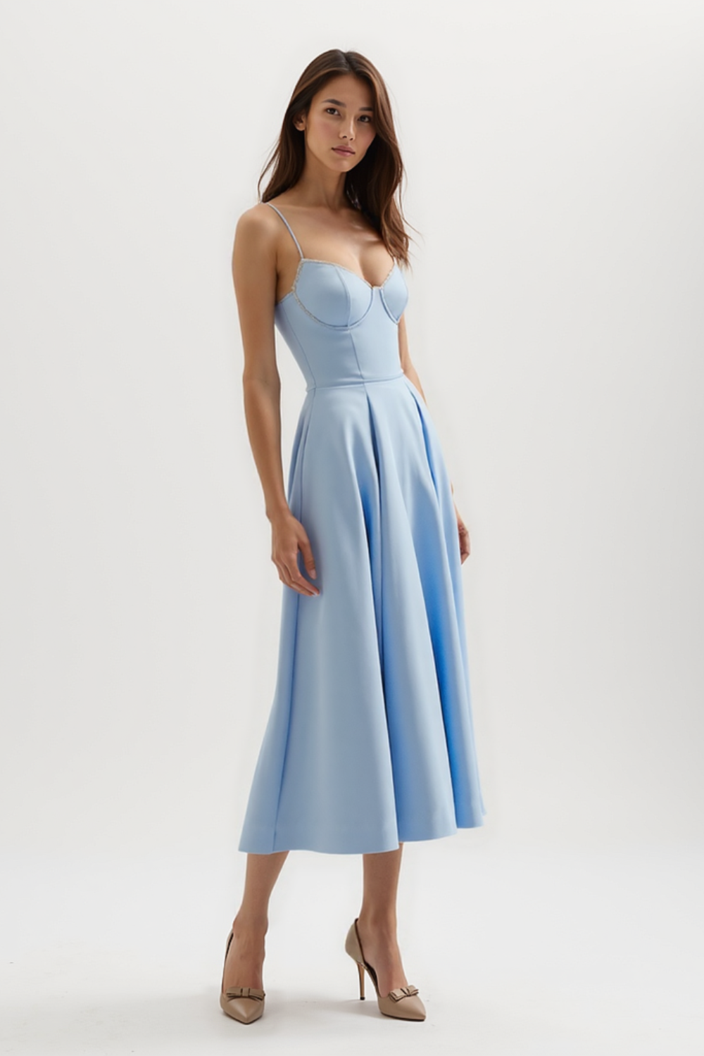 Robe Midi Femme | Coupe Évasée Élégante | Bretelles Fines