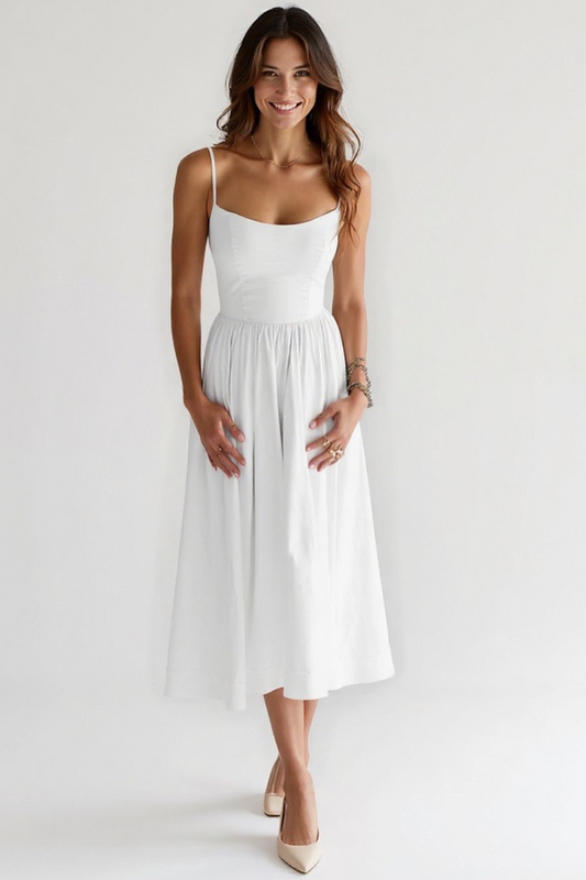 Robe Midi Femme | Bretelles Fines Élégantes | Jupe Évasée Volumineuse