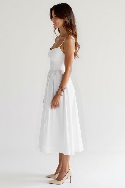Robe Midi Femme | Bretelles Fines Élégantes | Jupe Évasée Volumineuse