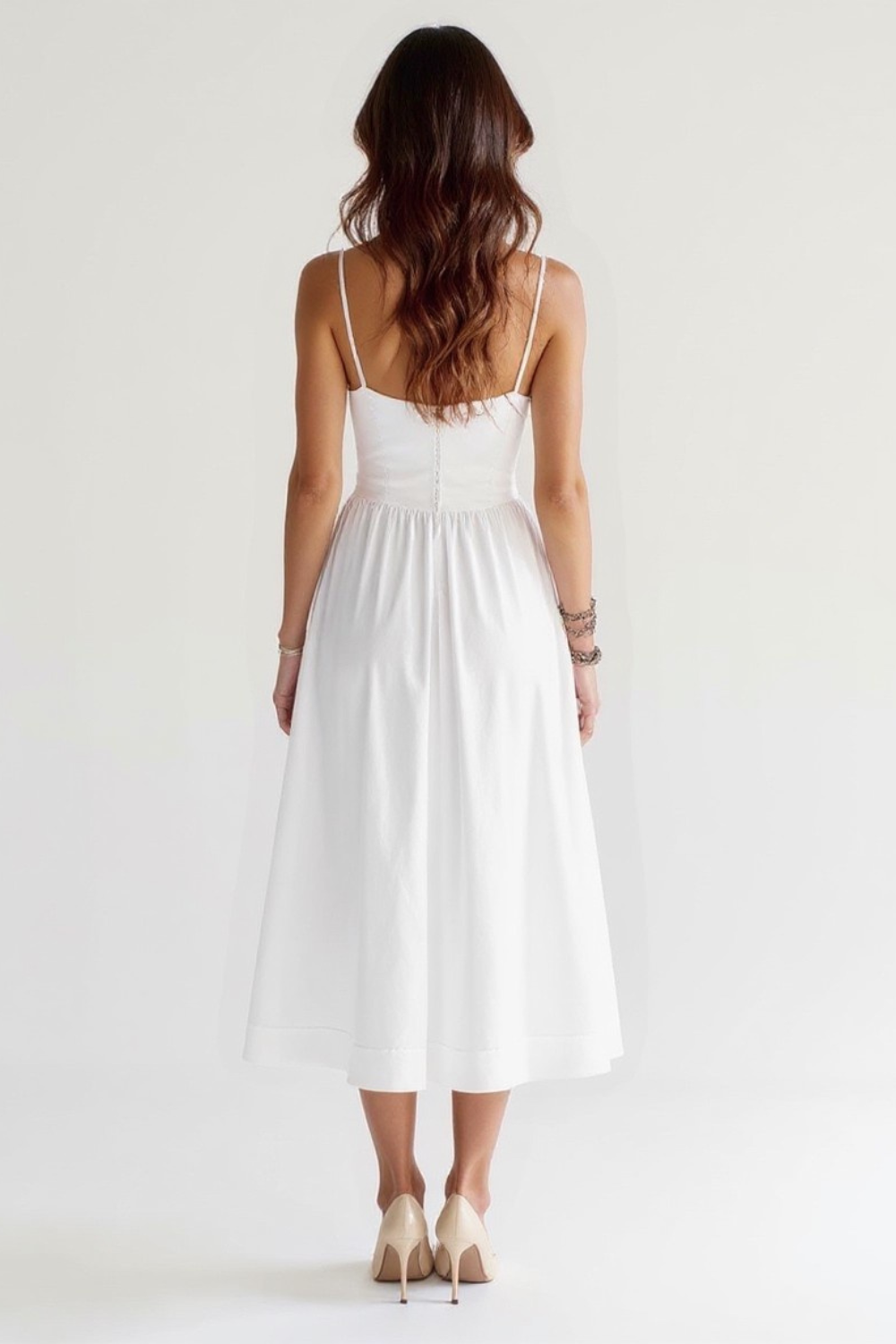 Robe Midi Femme | Bretelles Fines Élégantes | Jupe Évasée Volumineuse