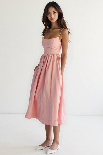 Robe Midi Femme | Bretelles Fines Élégantes | Jupe Évasée Volumineuse