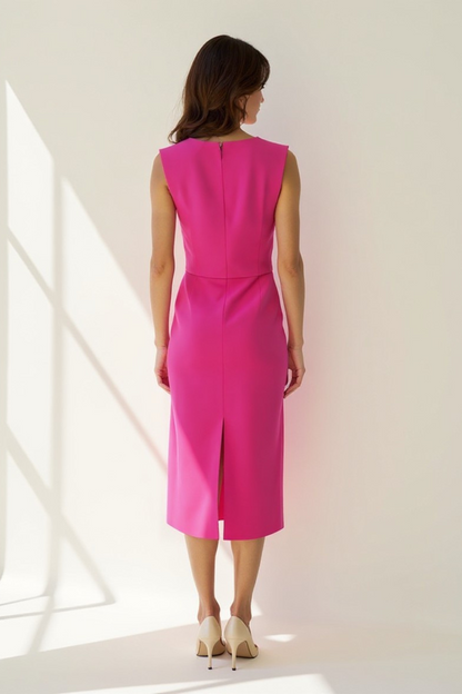 Robe Midi Femme | Coupe Structurée Moderne | Tissu Fluide Fuchsia