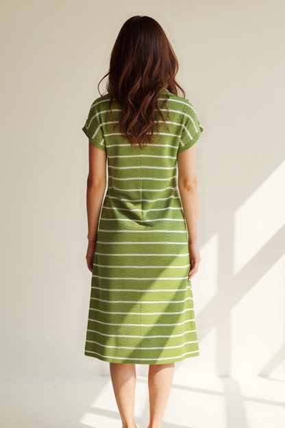 Robe Midi Femme | Maille Rayée Chic | Tissu Soie Rafraîchissante