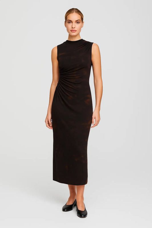 Robe midi Femme - Drapée Col Montant sans Manches | Raffinée